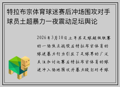 特拉布宗体育球迷赛后冲场围攻对手球员土超暴力一夜震动足坛舆论